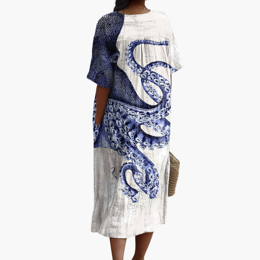 JO | Women's midi dress with short sleeves and marine animal print