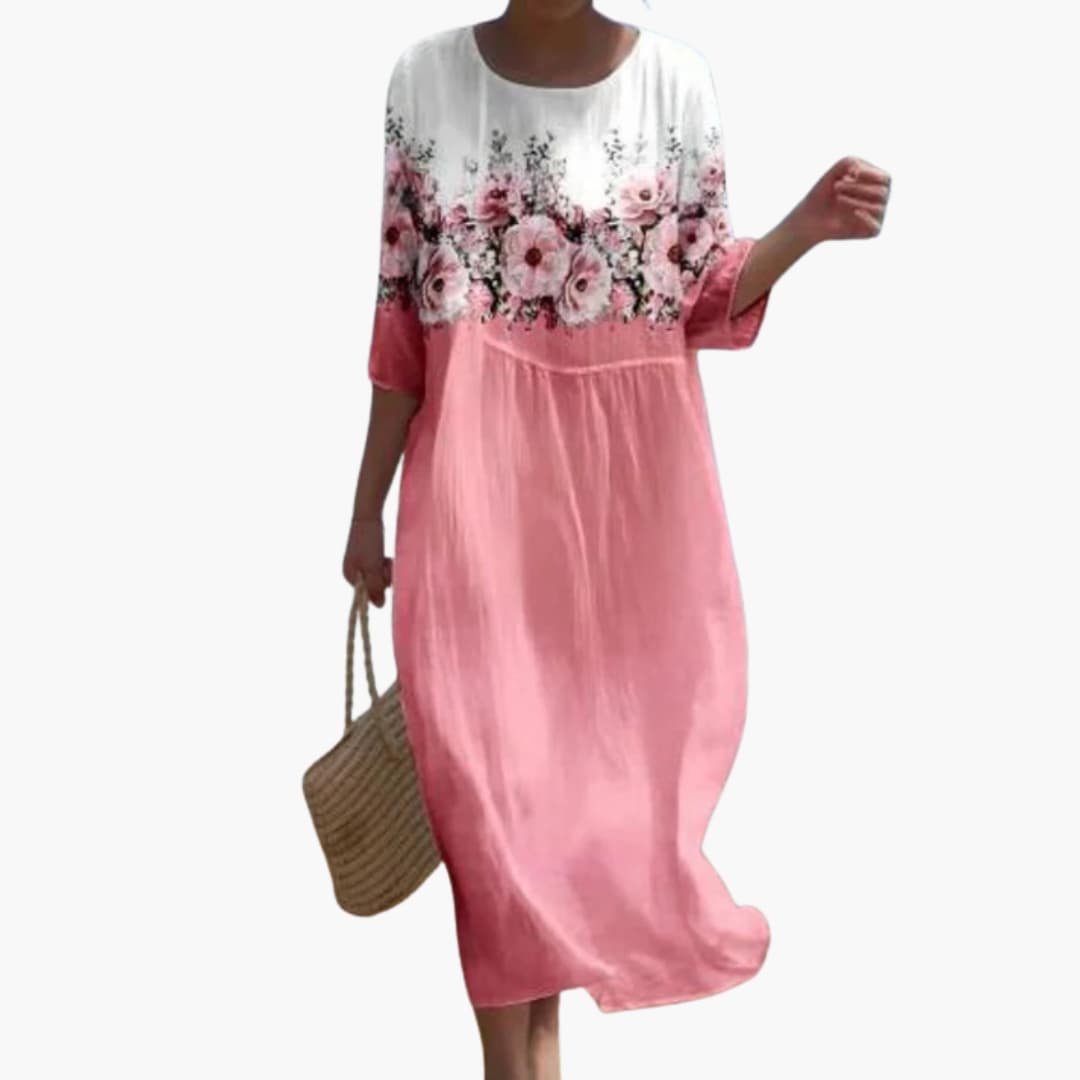 JO | Women's floral midi dress with 3/4 sleeves for summer