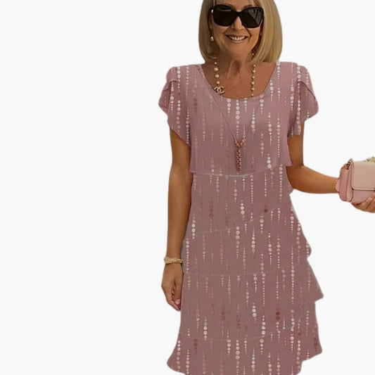 JO | Women's floral midi dress with short sleeves and tiered layers