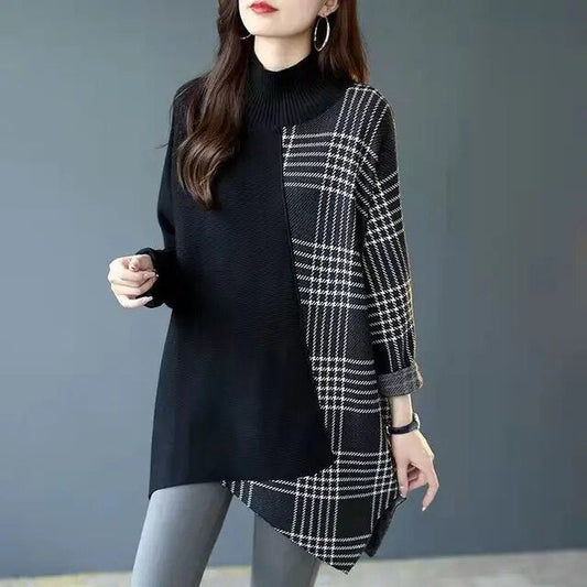 JO | Casual plaid sweater with half-length neckline