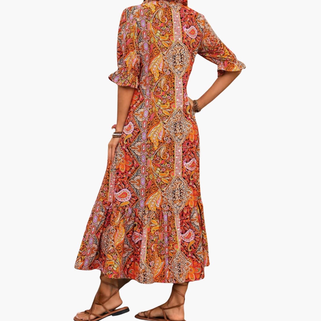 JO | Women's boho midi dress with half sleeves and paisley print