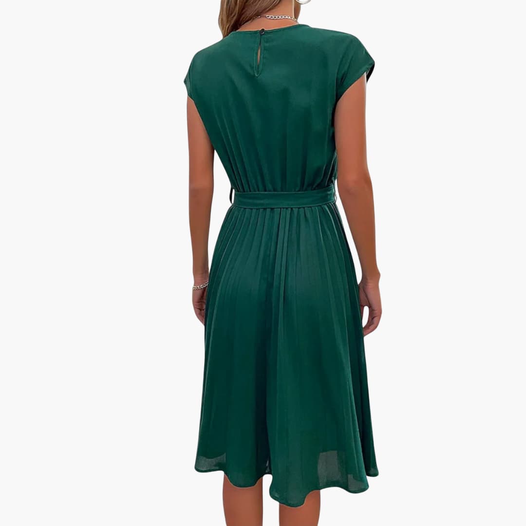 JO | Women's casual midi dress with pleated skirt and tie belt