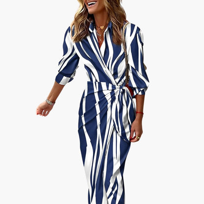 JO | Women's summer midi dress with side knots and striped print