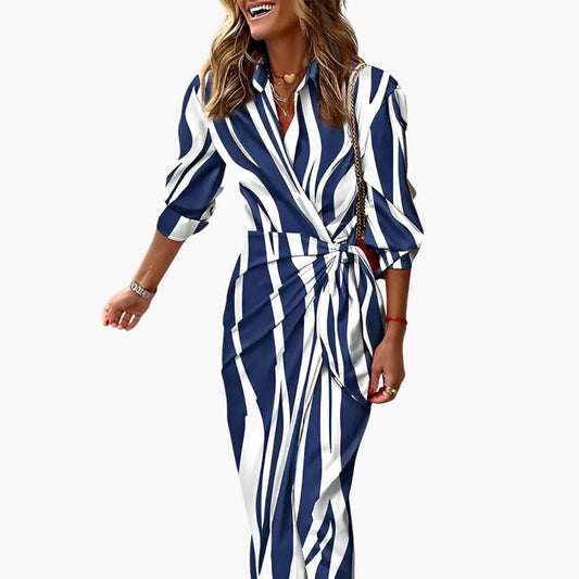 JO | Women's summer midi dress with side knots and striped print