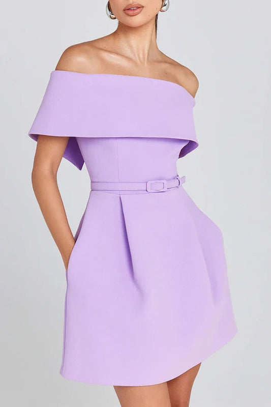 JO | Elegant Evening Lapel Bandeau Detachable Belt Pocketed Mini Dress