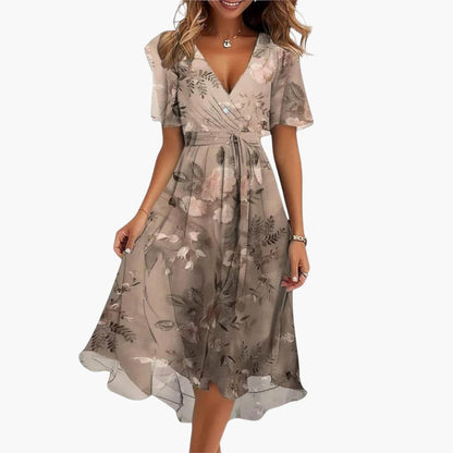 JO | Women's summer midi dress with high-low hem and V-neckline