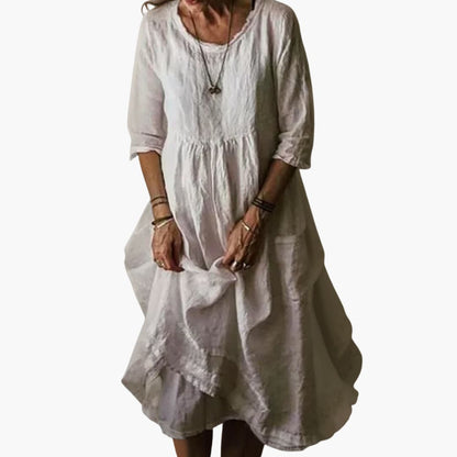 JO | Women's summer midi dress with 3/4 sleeves and pleats