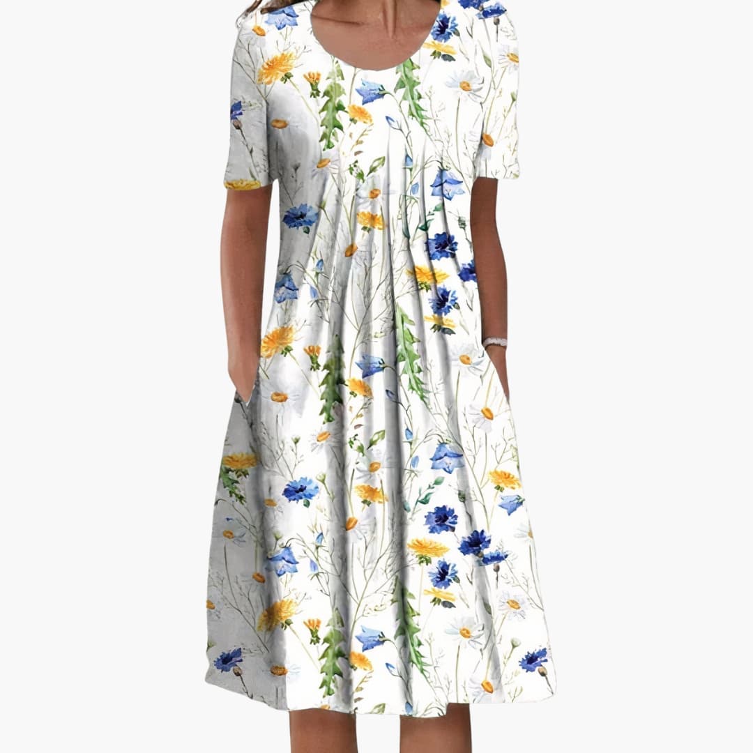 JO | Women's summer midi dress with floral print and short sleeves