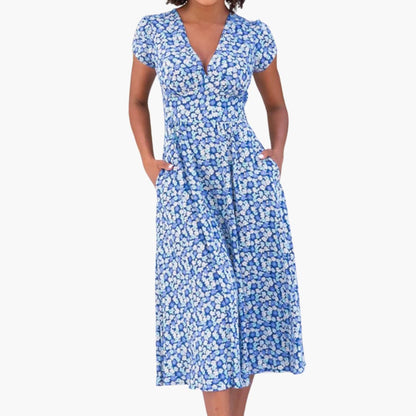 JO | Women's floral midi dress with pockets and short sleeves