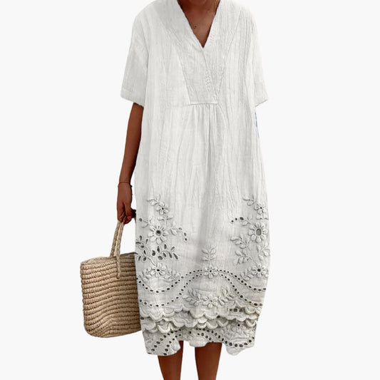 JO | Women's summer midi dress with embroidery and short sleeves