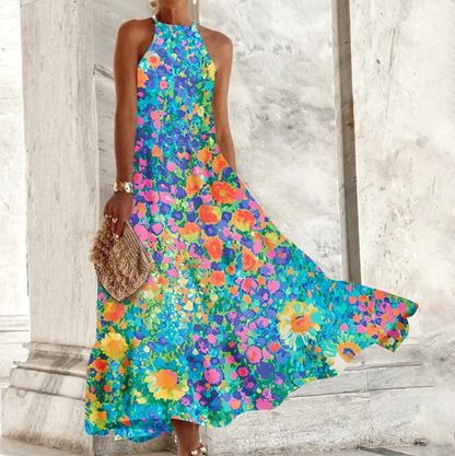 JO | sleeveless maxi dress with halterneck.