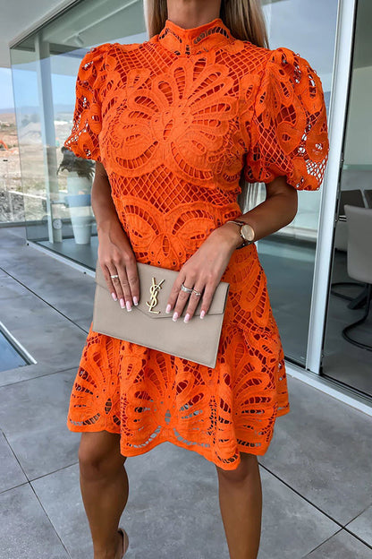 JO | Ever So Sweet Crochet Lace Puff Sleeve Mini Dress