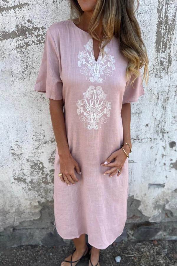 JO | Bohemian Print Linen Loose Midi Dress