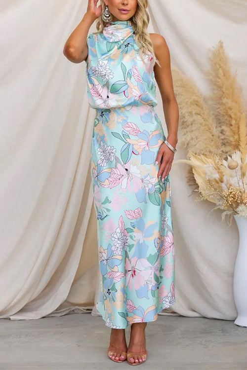 JO | Regular Fitted maxi dress in satin with floral pattern