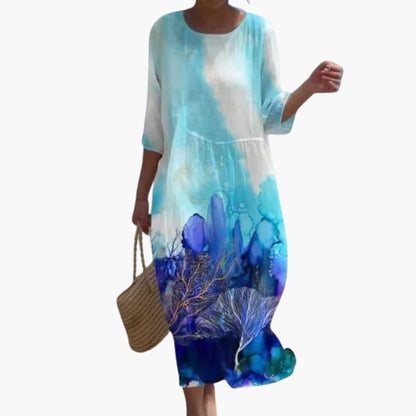 JO | Women's floral midi dress with 3/4 sleeves for summer