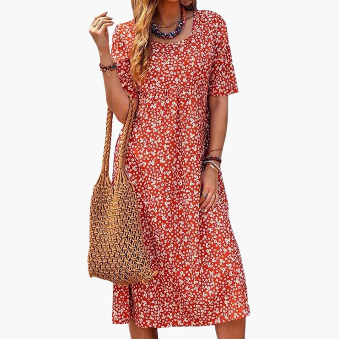 JO | Women's boho midi dress with short sleeves and pockets