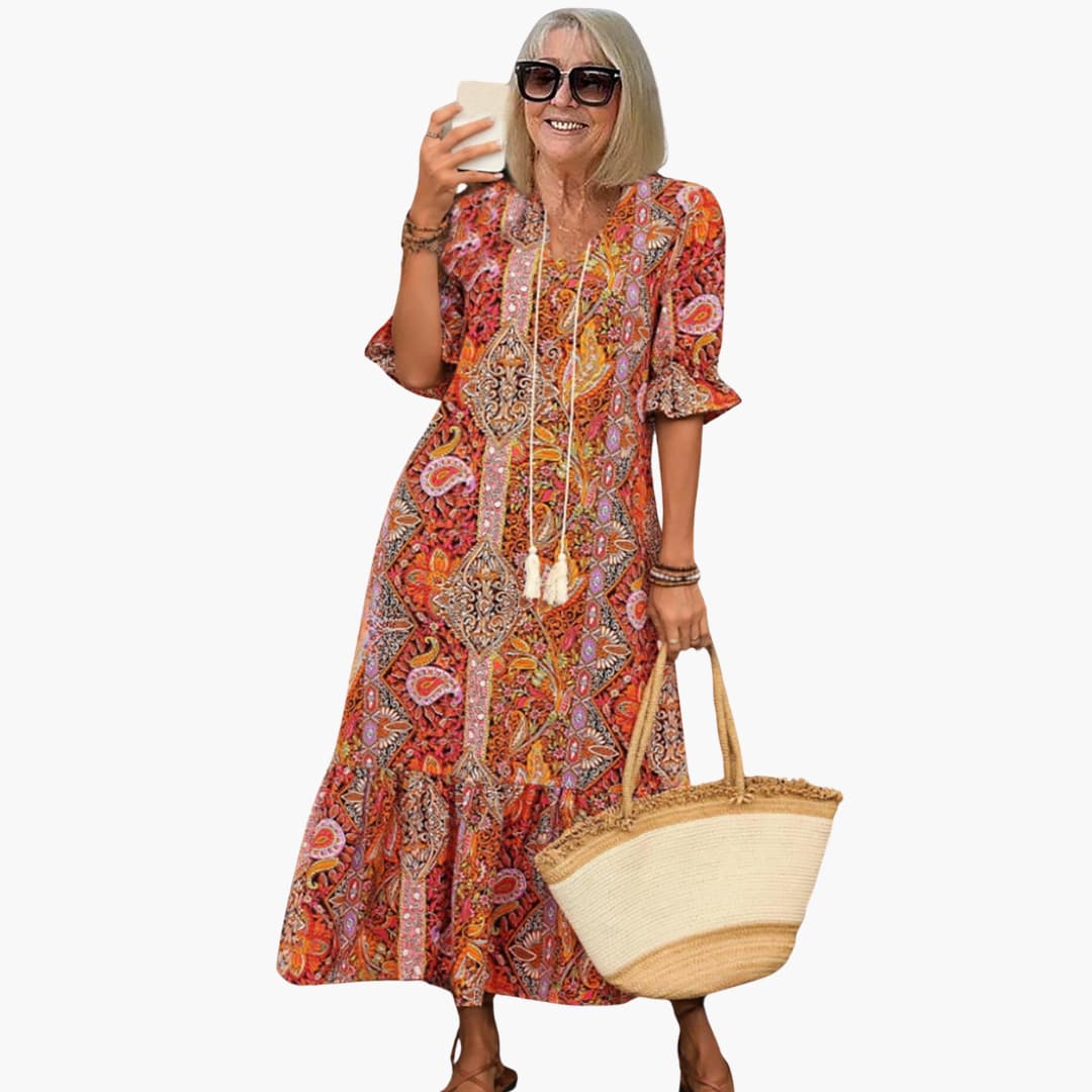 JO | Women's boho midi dress with half sleeves and paisley print