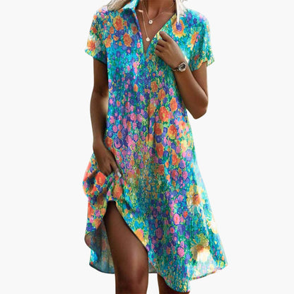 JO | Women's boho midi dress with pockets and short sleeves