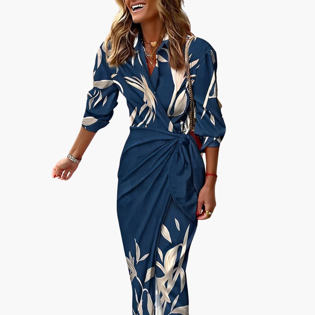 JO | Women's summer midi dress with side knots and striped print