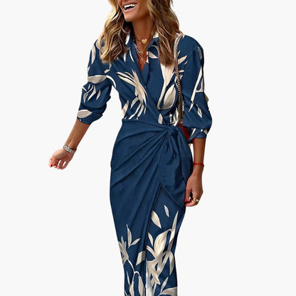 JO | Women's summer midi dress with side knots and striped print