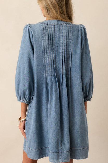 JO | Fate Would Have It Denim Playful Pleated Pocket A-Line Mini Dress