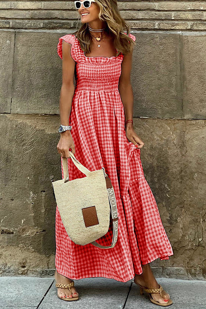 JO | Singing Solo Multi Plaid Maxi Dress with smocked top