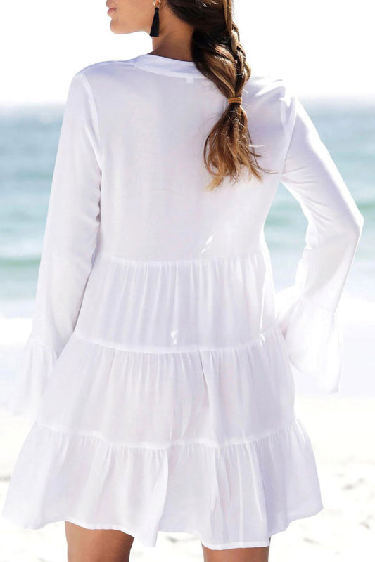 JO | vacation lace neckline bell sleeve mini dress