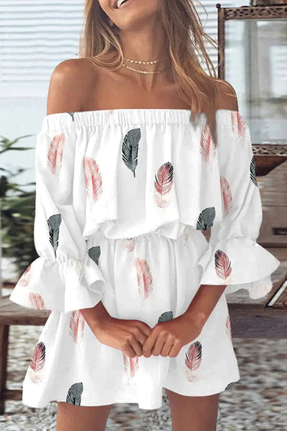 JO | It All Begins with Love Printed off-the-shoulder mini dress