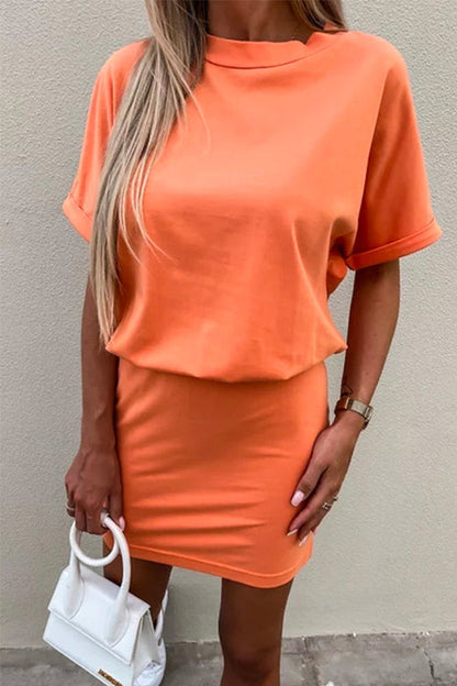 JO | Crewneck Short Sleeve Fitted Solid Mini Dress