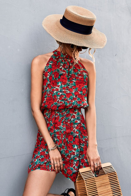 JO | Floral tied sleeveless mini dress
