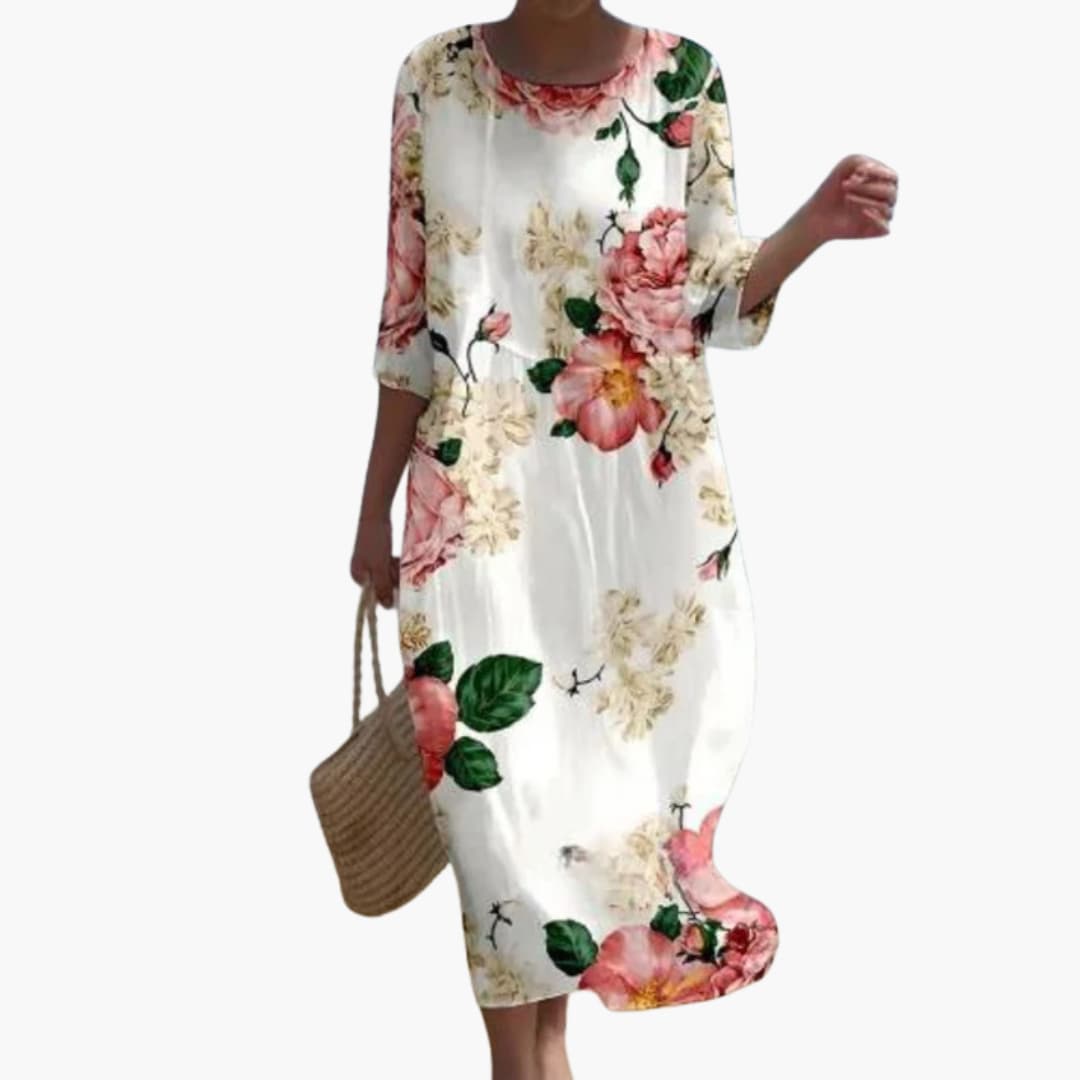 JO | Women's floral midi dress with 3/4 sleeves for summer