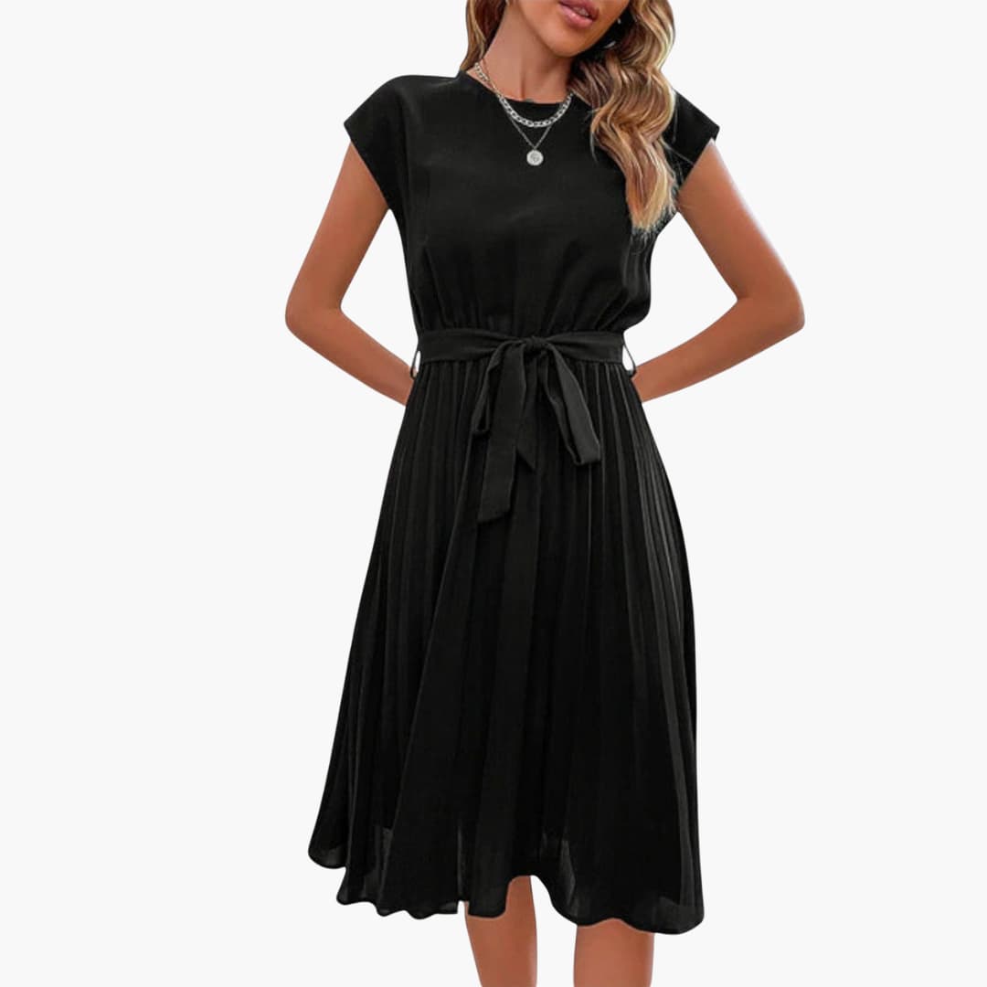 JO | Women's casual midi dress with pleated skirt and tie belt