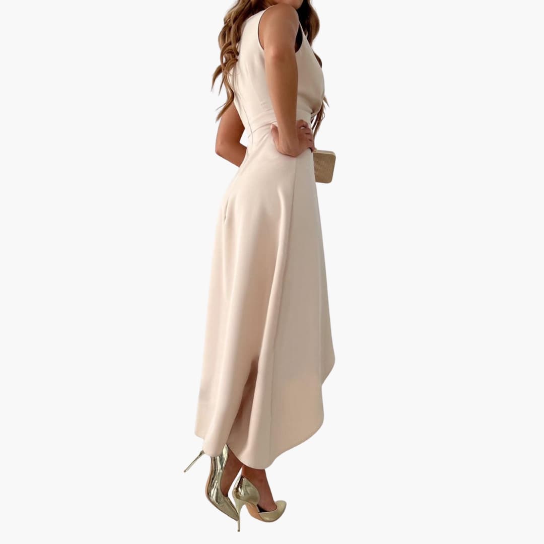 JO | Women's sleeveless midi dress with V-neck and high-low hem