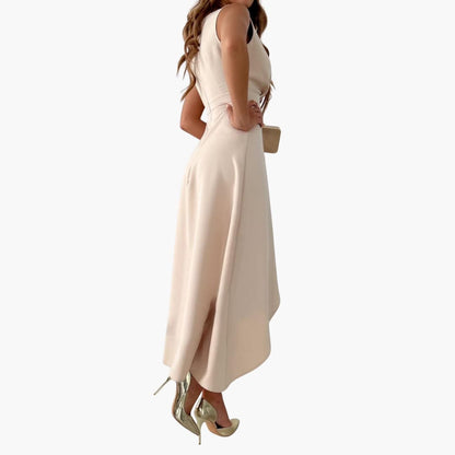 JO | Women's sleeveless midi dress with V-neck and high-low hem