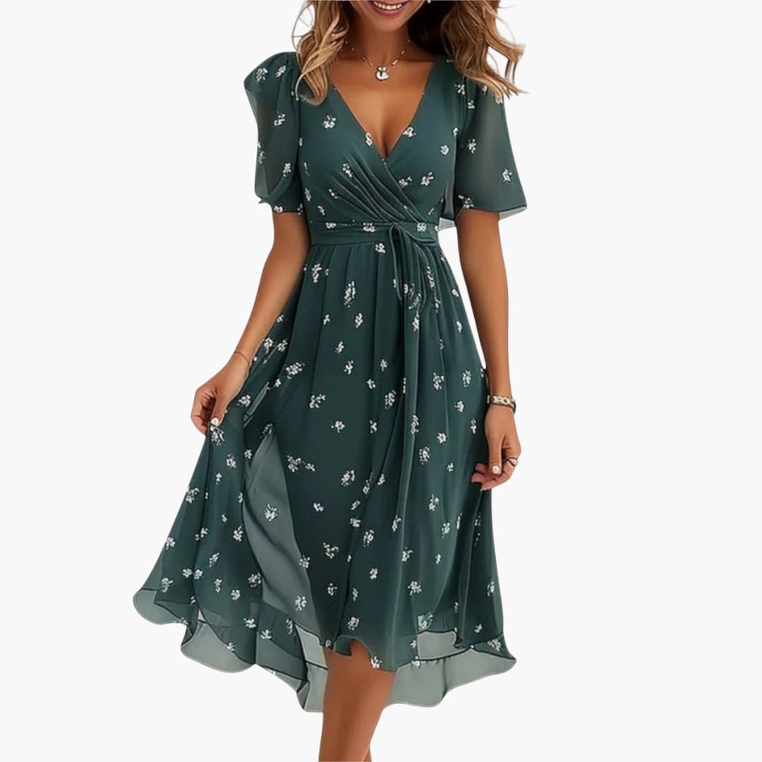 JO | Women's summer midi dress with high-low hem and V-neckline