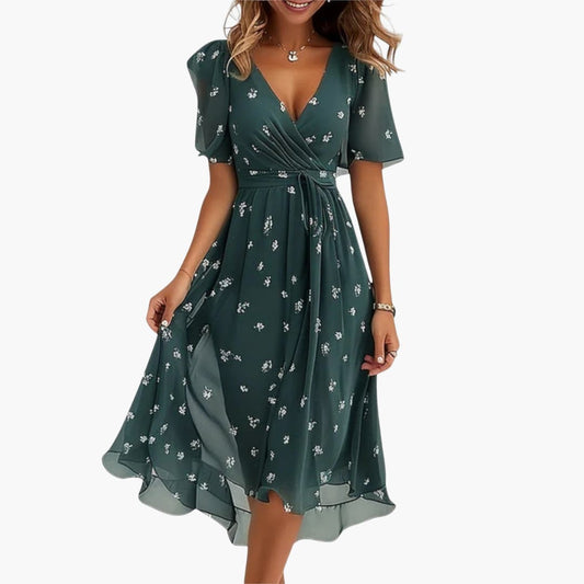 JO | Women's summer midi dress with high-low hem and V-neckline
