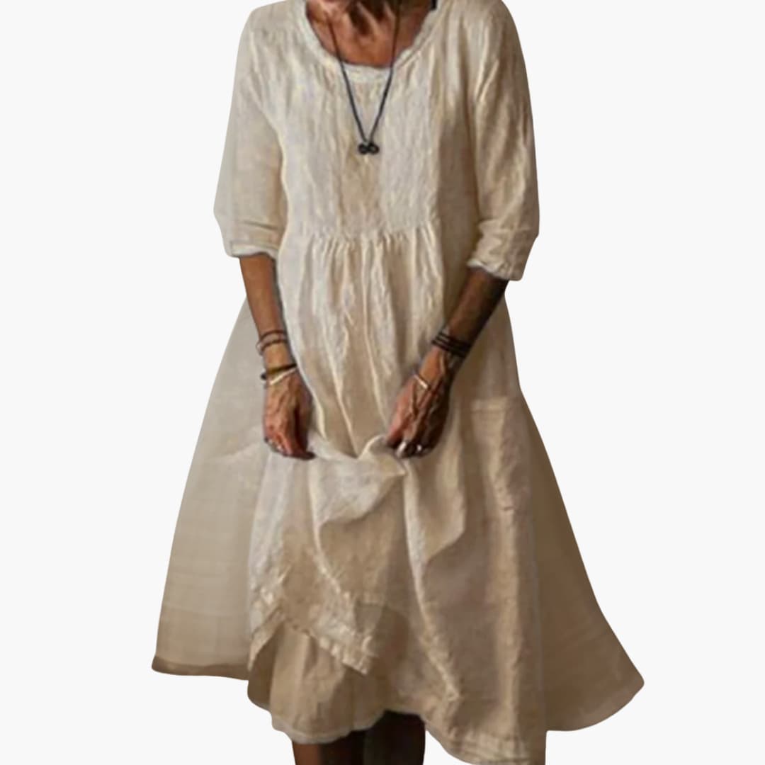 JO | Women's summer midi dress with 3/4 sleeves and pleats