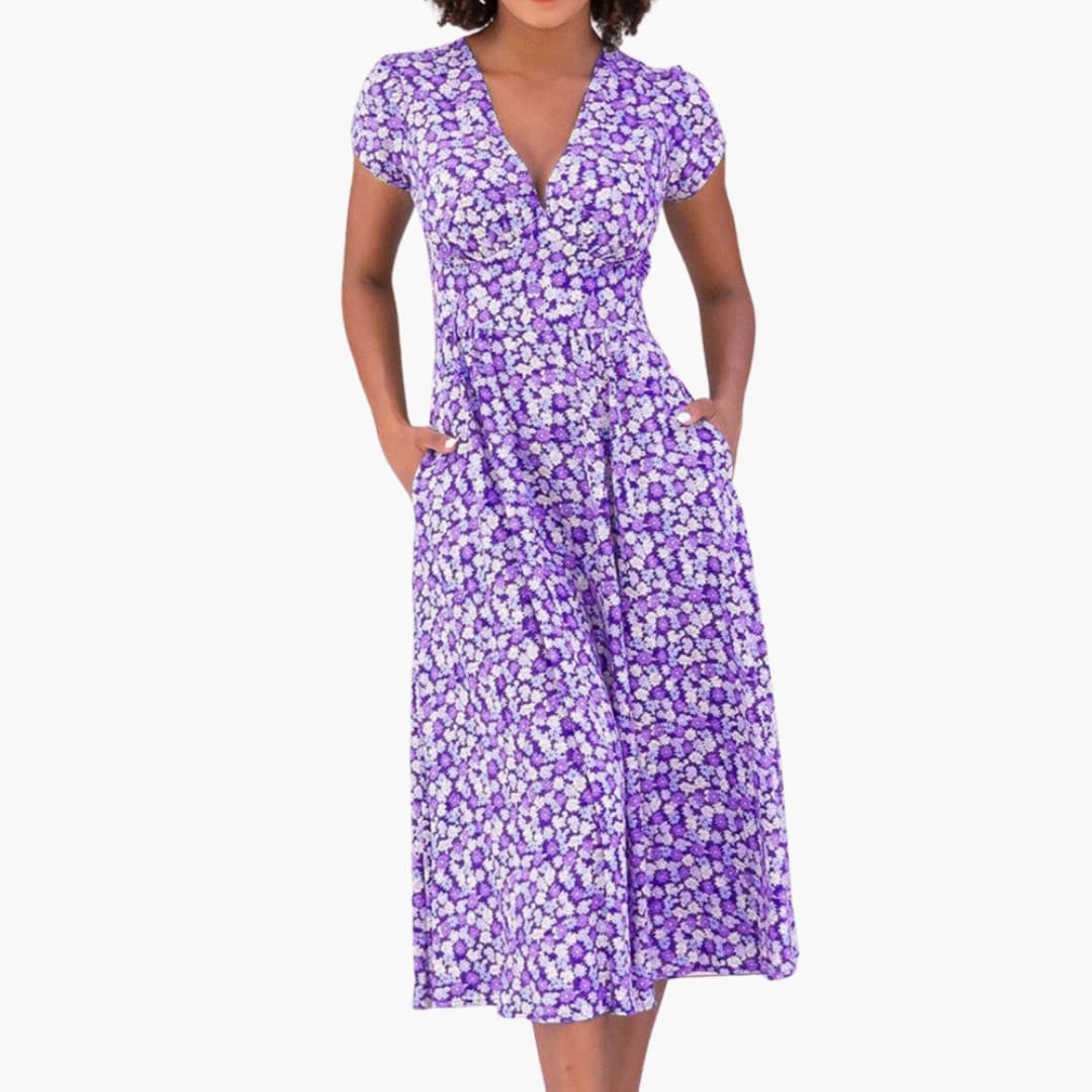 JO | Women's floral midi dress with pockets and short sleeves