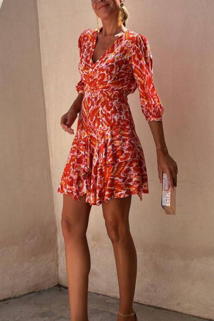 JO | Vibrant Voyage Unique Print Half Sleeve Elastic Waist Tiered Mini Dress