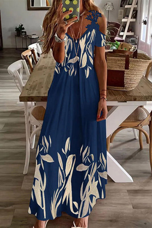 JO | Viana Contrasting lace printed maxi dress with straight sleeves