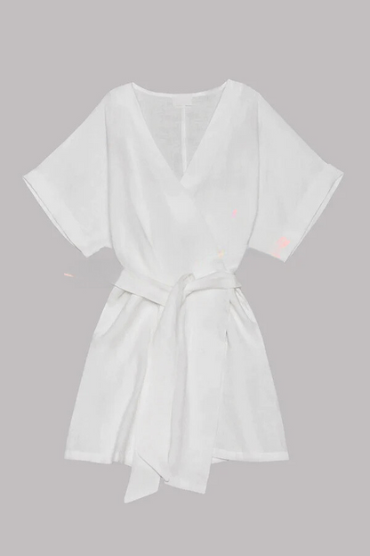 JO | cotton-linen blend pocket belt kimono mini dress