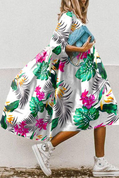 JO | Vintage floral print high low hem A-line midi dress