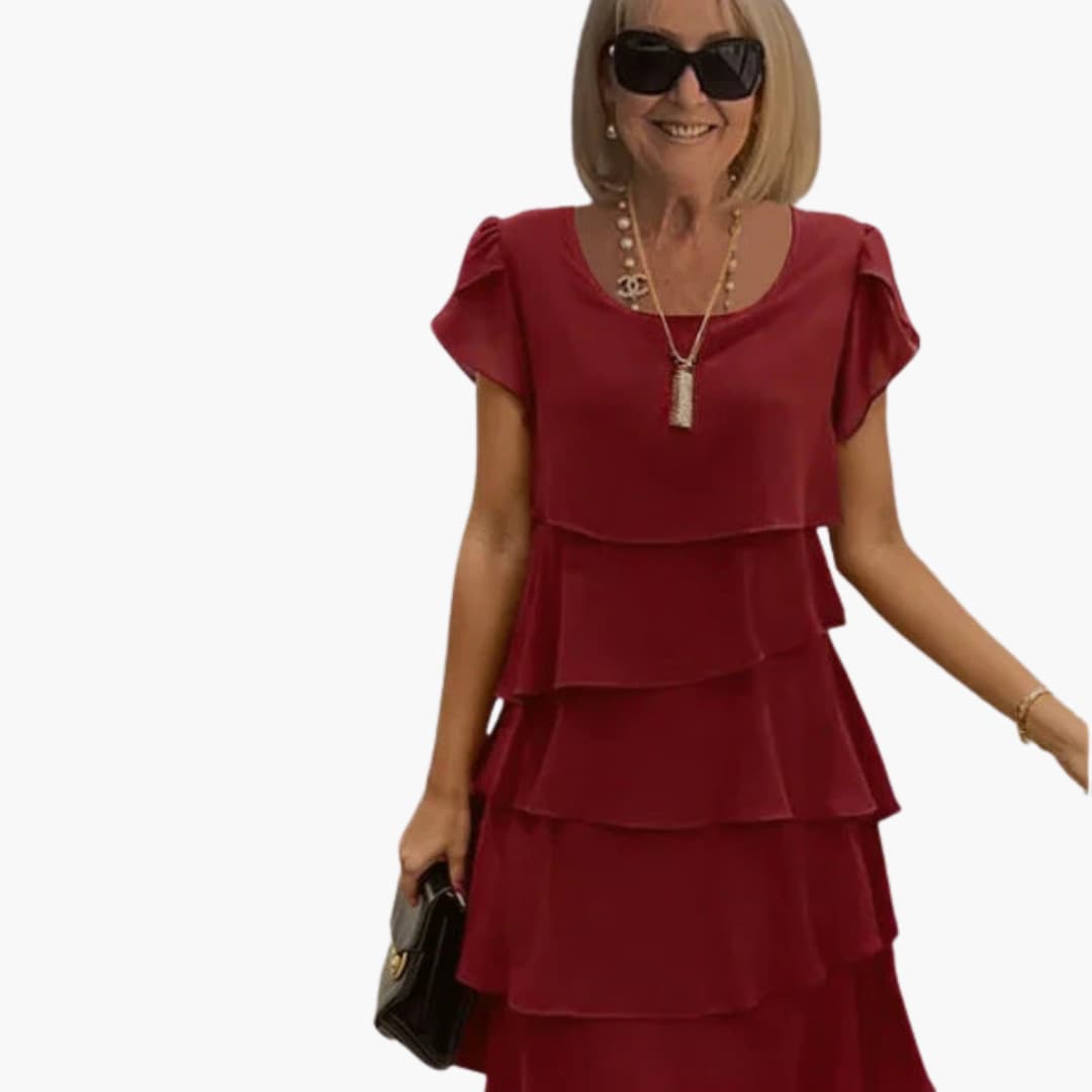 JO | Women's floral midi dress with short sleeves and tiered layers
