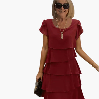 JO | Women's floral midi dress with short sleeves and tiered layers