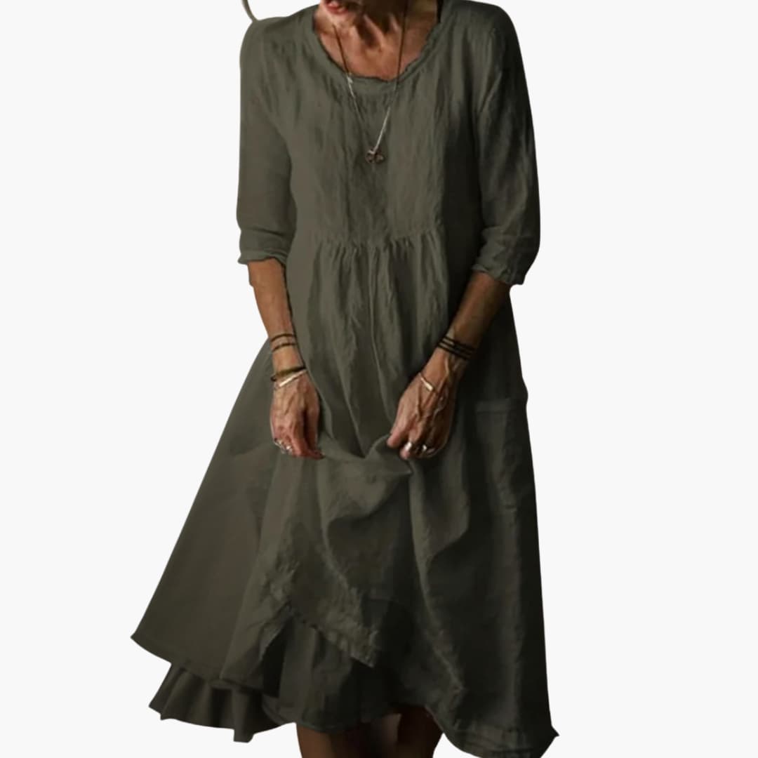 JO | Women's summer midi dress with 3/4 sleeves and pleats