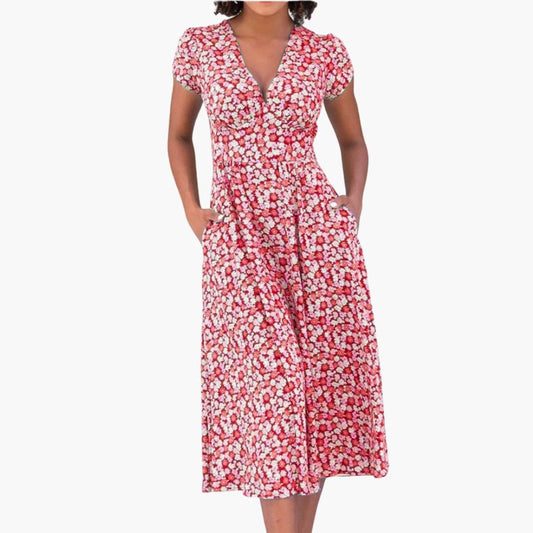 JO | Women's floral midi dress with pockets and short sleeves
