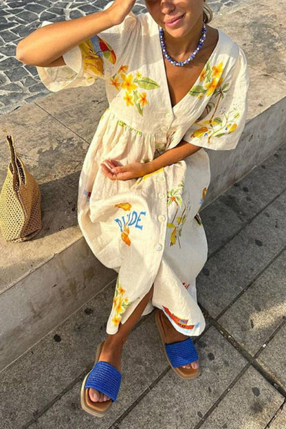 JO | Printed linen midi dress