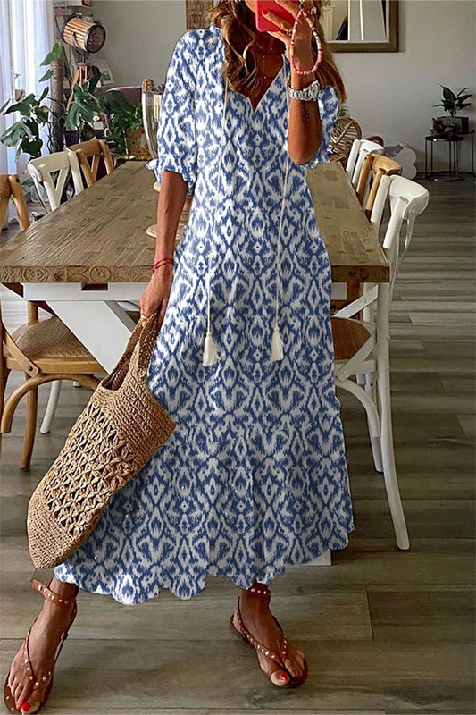 JO | Geometric print Casual V-neck maxi dress