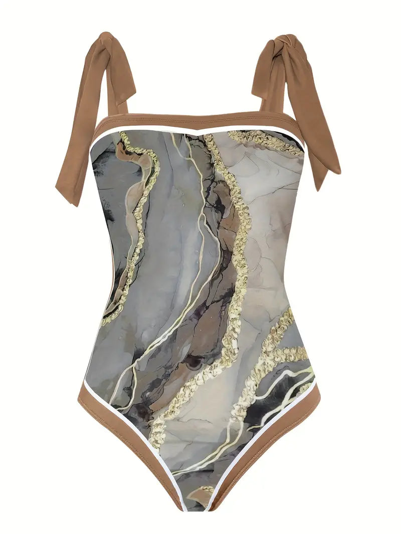 JO | Elegant swimsuit & skirt with marble print in one piece