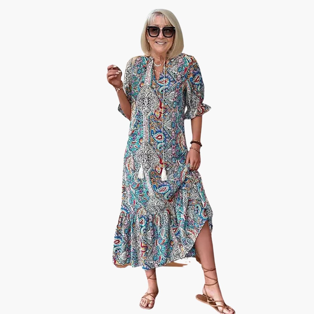 JO | Women's boho midi dress with half sleeves and paisley print
